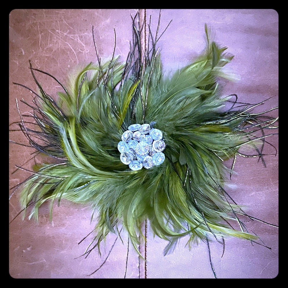 Green feathered decorative broach/enhancement